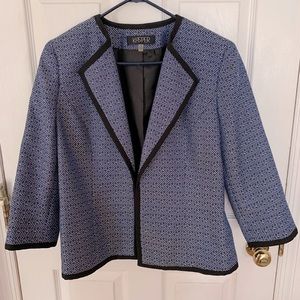 Kasper Blazer Size 12 - Cobalt Blue, Black & White w/Black Trim, hidden eye hook